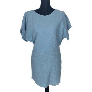 INDIKAH Women Mini Dress Sz M Blue Wrap Short Sleeve Tie Back Casual Party 53-15